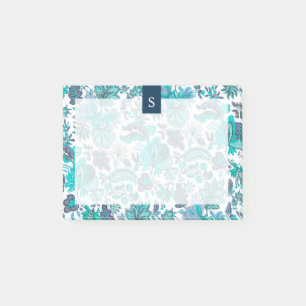 Blue Boho Vintage Floral Monogram Post-it Notes