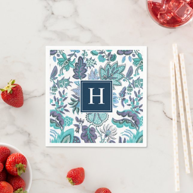 Blue Boho Vintage Floral Monogrammed Napkin (Insitu)
