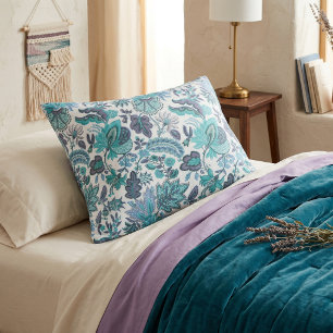 Blue Boho Vintage Floral Print Pillowcase