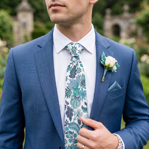 Blue Boho Vintage Floral Print Tie