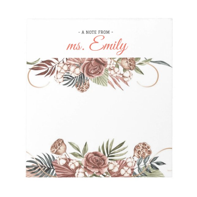 Blue Boho Watercolor Border Personalised Notepad (Front)