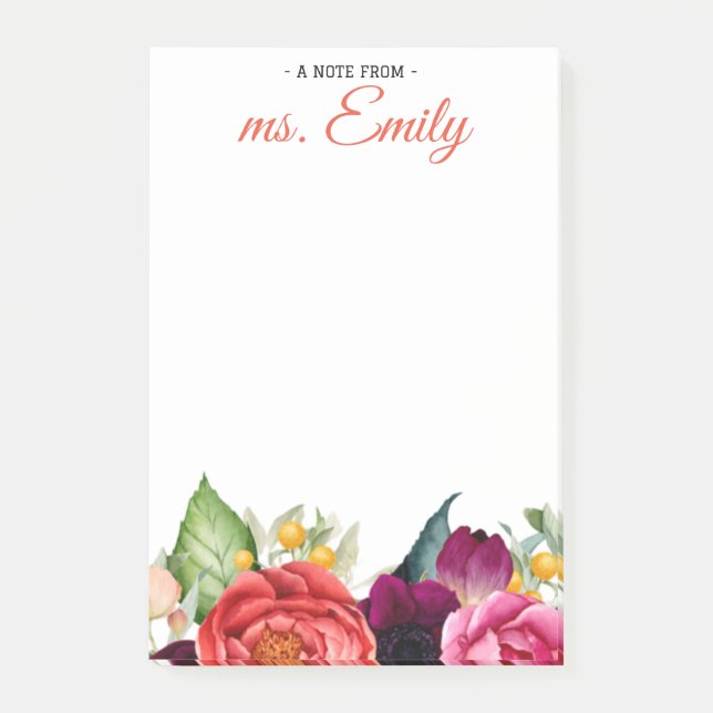 Blue Boho Watercolor Border Personalised Post-it Notes (Front)