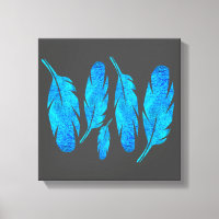 Blue boho watercolor feather art