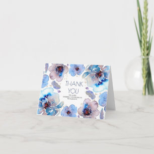 Blue Boho Watercolor Floral Wedding Thank You Card