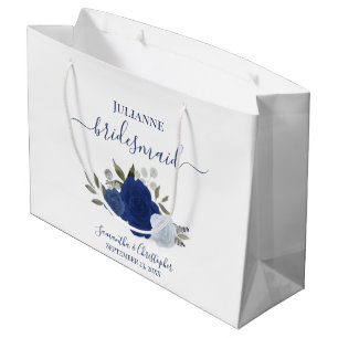 Blue Boho Watercolor Roses Wedding Bridesmaid Large Gift Bag