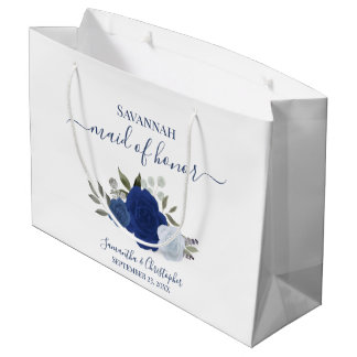 Blue Boho Watercolor Roses Wedding Maid of Honor Large Gift Bag