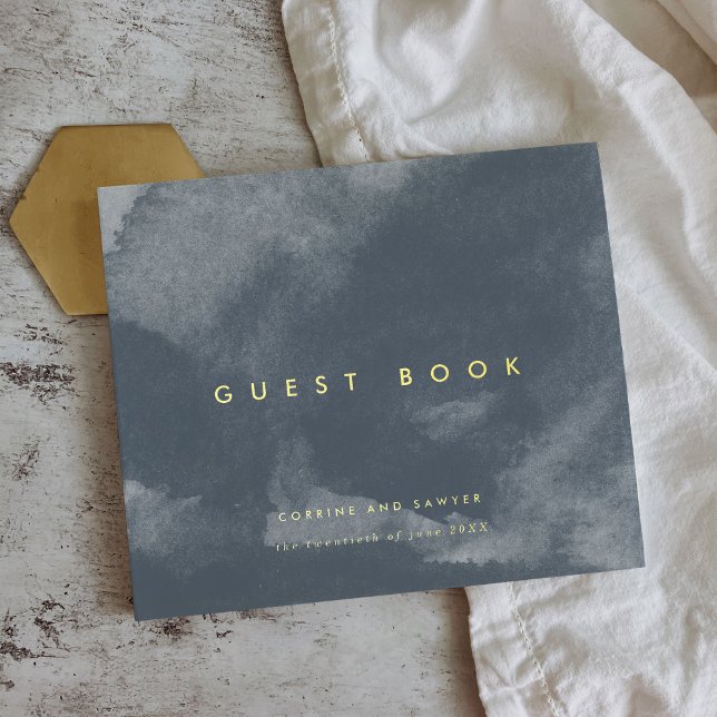 Blue Boho Watercolor Wedding Gold Foil Guest Book (Creator Uploaded)
