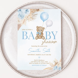 Blue Boho We Can Bearly Wait Baby Shower  Invitation