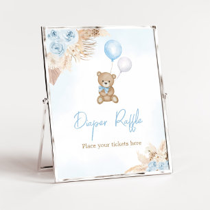 Blue Boho We Can Bearly Wait Diaper Raffle Poster