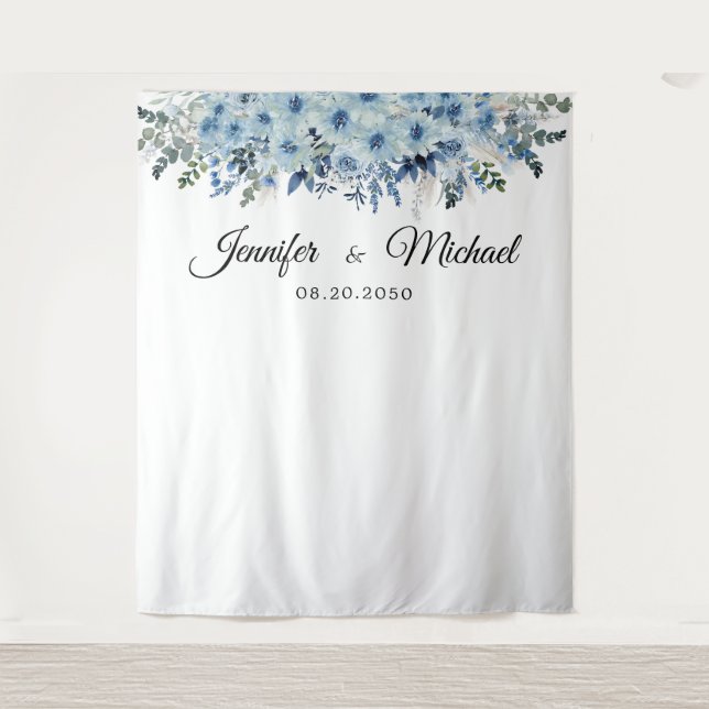 Blue Boho Wedding Ceremony Backdrop Tapestry (Front)