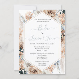 Blue boho wedding invitation