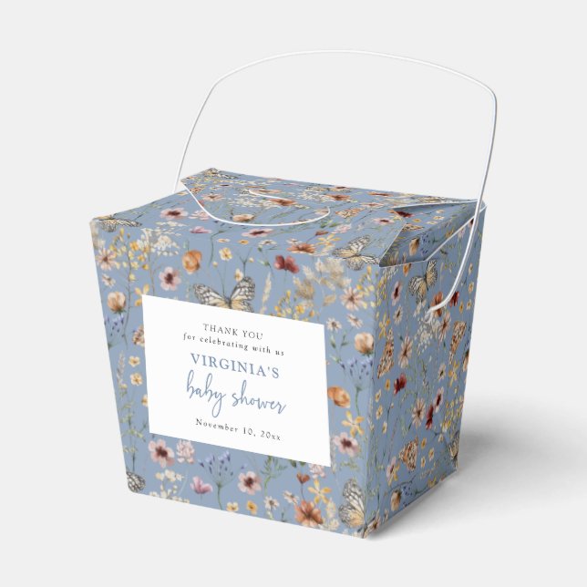 Blue Boho Wildflower Baby Shower Favour Box (Front Side)