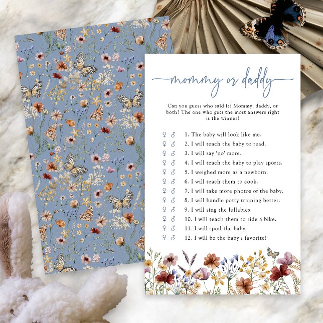 Blue Boho Wildflower Baby Shower Game (Dusty Blue Boho Wildflower Baby Shower Game with Butterfly by Painted Paperie
)