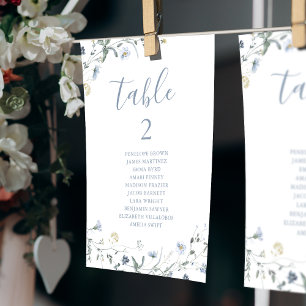 Blue Boho Wildflower table number seating chart