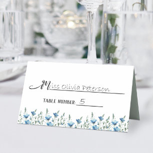 Blue Boho Wildflowers Elegant Wedding Write-In Place Card