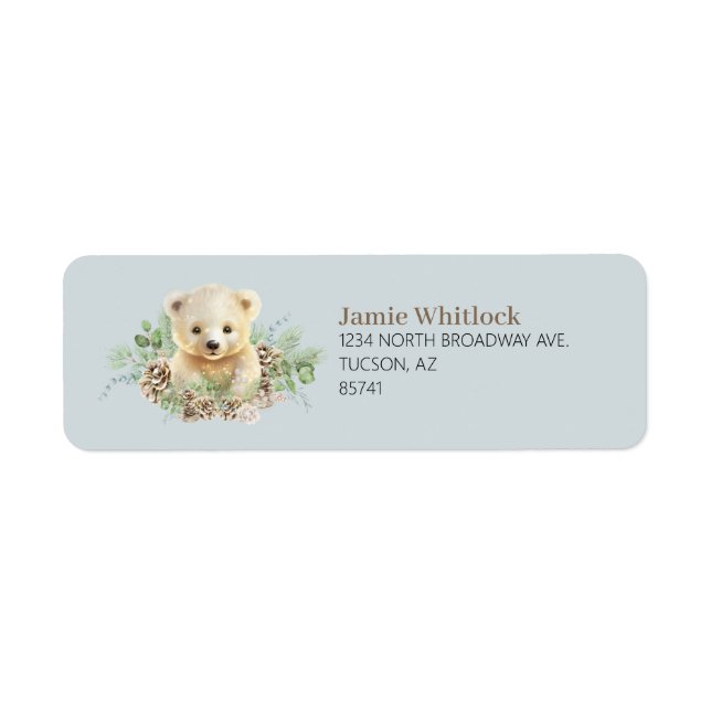 Blue Boho Winter Polar Bear Return Address Label  (Front)