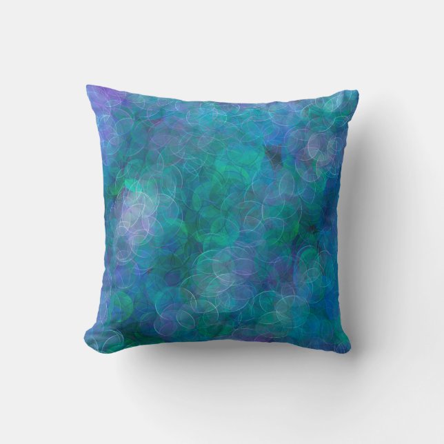 Blue Bokeh Abstract Digital Art Cushion (Front)