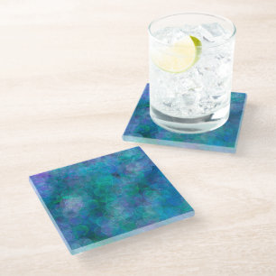 Blue Bokeh Abstract Digital Art Glass Coaster