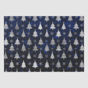 Blue Bokeh and Silver Foil Christmas Trees Tissue Paper