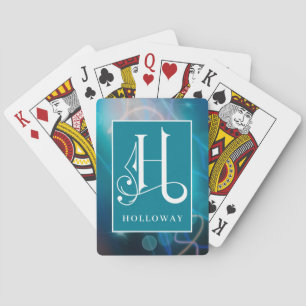 Blue Bokeh Background H Monogram, Personalise Bic Playing Cards