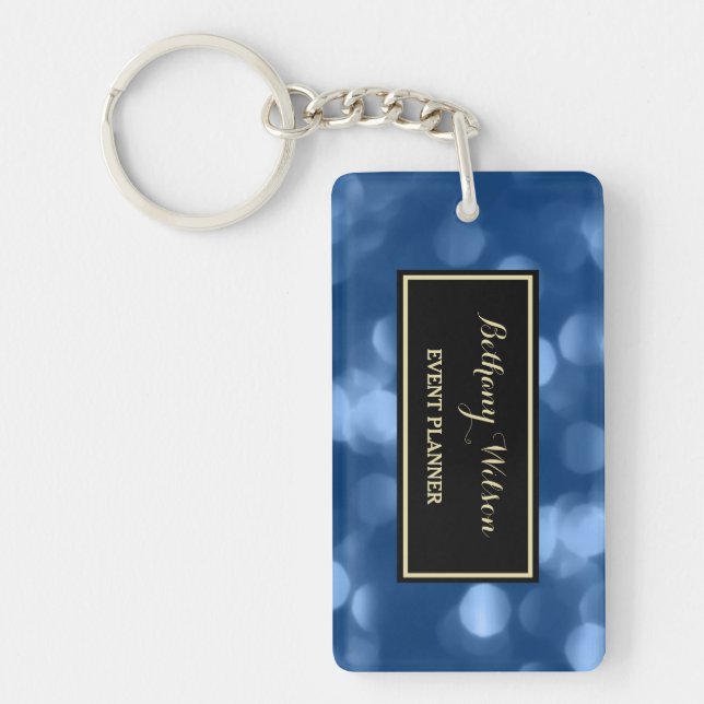 Blue Bokeh Event Planner Key Ring (Front)