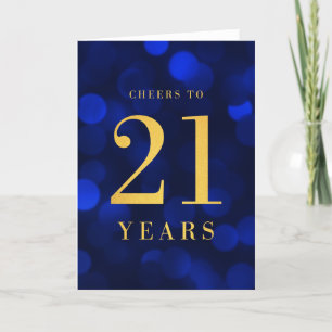 Blue Bokeh Gold Cheers to 21 Years Birthday Card