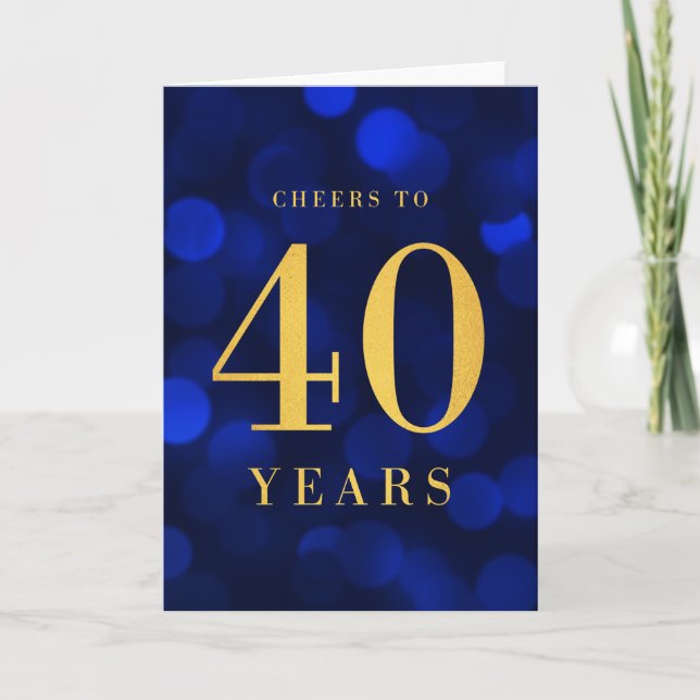 Blue Bokeh Gold Cheers to 40 Years Birthday Card (Front)