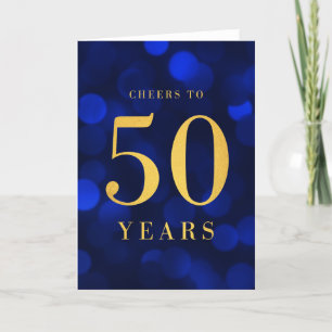 Blue Bokeh Gold Cheers to 50 Years Birthday Card