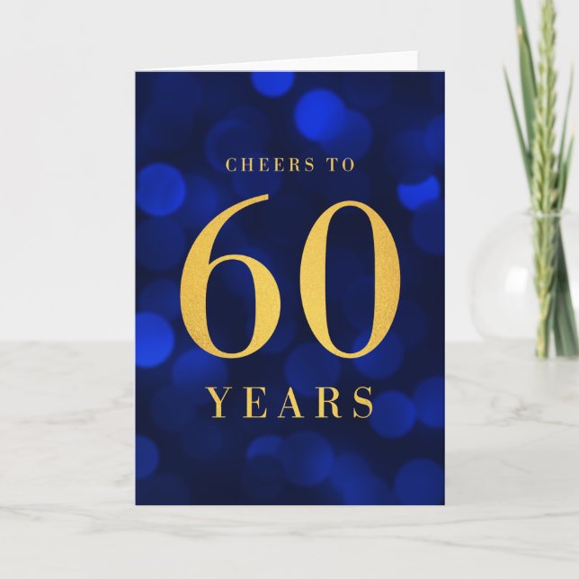 Blue Bokeh Gold Cheers to 60 Years Birthday Card (Front)
