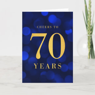 Blue Bokeh Gold Cheers to 70 Years Birthday Card