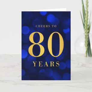 Blue Bokeh Gold Cheers to 80 Years Birthday Card