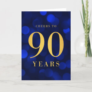 Blue Bokeh Gold Cheers to 90 Years Birthday Card