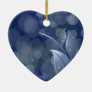 Blue Bokeh Leaves Ceramic Tree Decoration