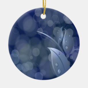 Blue Bokeh Leaves Ceramic Tree Decoration