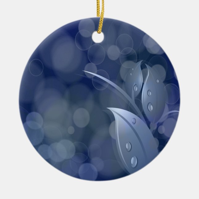 Blue Bokeh Leaves Ceramic Tree Decoration (Front)