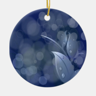 Blue Bokeh Leaves Ceramic Tree Decoration