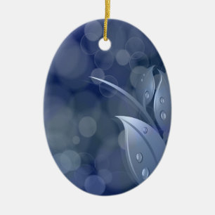 Blue Bokeh Leaves Ceramic Tree Decoration