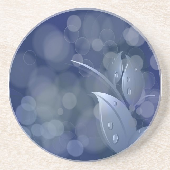 Blue Bokeh Leaves Coaster (Front)