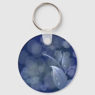 Blue Bokeh Leaves Key Ring