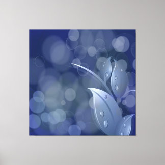 Blue Bokeh Leaves Wrapped Canvas