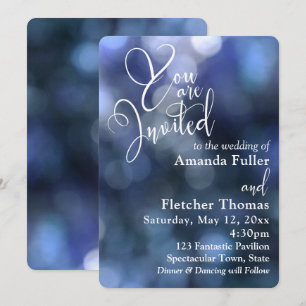 Blue Bokeh Light & Typography 32 Wedding 1 Invitation