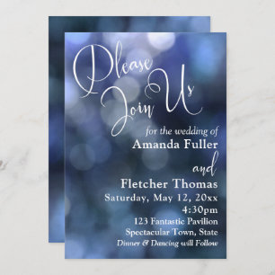 Blue Bokeh Light & Typography 32 Wedding 2 Invitation