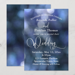 Blue Bokeh Light & Typography 32 Wedding 3 Invitation