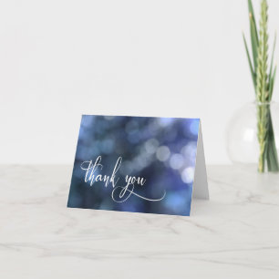 Blue Bokeh Light/Typography 32 Wedding Thank You Card