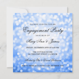 Blue Bokeh Lights Elegant Engagement Party Invitation