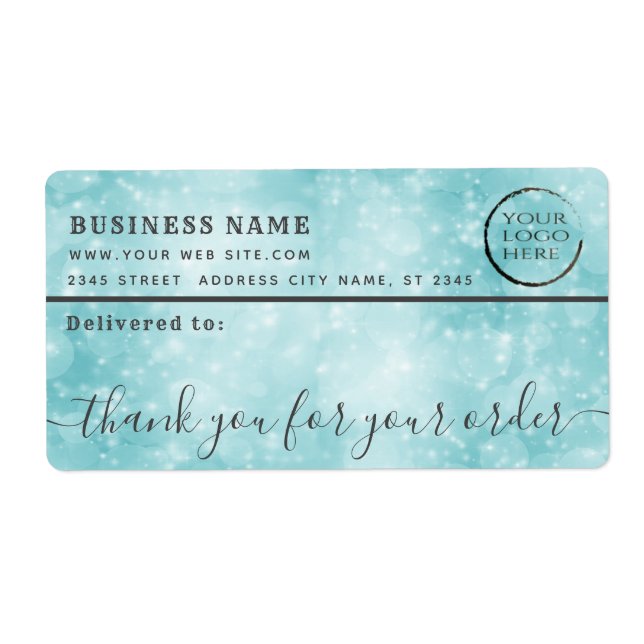 Blue bokeh logo thank you business mailing label (Front)