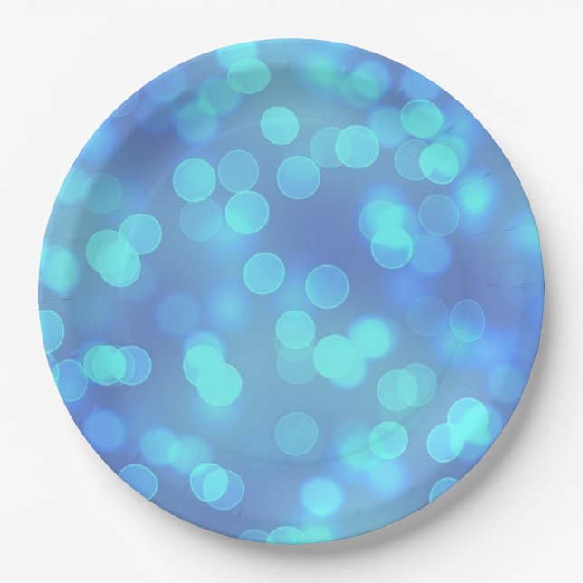 Blue Bokeh Party Dinner Paper Plates (Front)