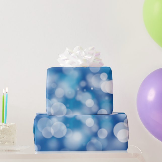 Blue Bokeh Party Lights Wrapping Paper (Party Gifts)