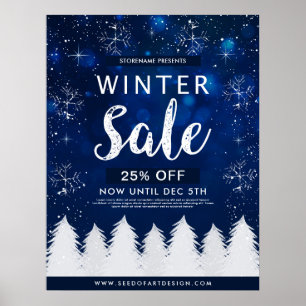 Blue Bokeh Snowy Winter Sale Retail Advertisement Poster