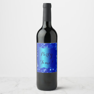 Blue Bokeh Sparkles Wine Bottle Label
